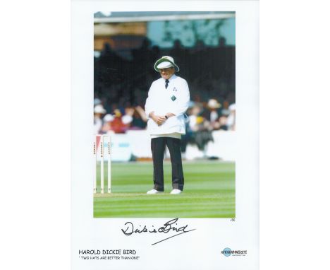 Cricket Harold Dickie Bird signed Two Hats Are Better Than One 16x12 colour print. Good condition. All autographs come with a