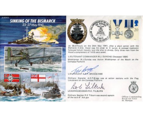 HMS Hood. FDC hand signed by Ted Briggs and Bob Tilburn, two of only three men to survive the sinking of HMS Hood by the Germ