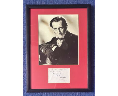 Peter Cushing 20x14 mounted and framed signature display includes a signed album page and a vintage black and white photo. Pe