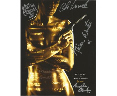 50 years of James Bond promotional photo with four signatures including Martine Beswick. The James Bond film series is a Brit