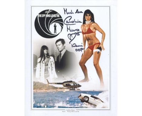 007 James Bond 8x10 The Spy Who Loved Me montage photo signed by Bond girl Caroline Munro. Good condition. All autographs com