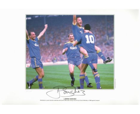 Football Lawrie Sanchez signed 16x12 colour print pictured celebrating after scoring for Wimbledon against Liverpool in the 1