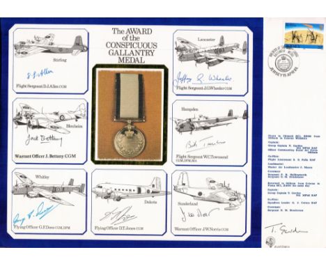 Ww2. Flt Sgt Bill Townsend Multi Signed The Award Of The Conspicuous Gallantry Medal Dm Medals Cover, Other Signatures Includ