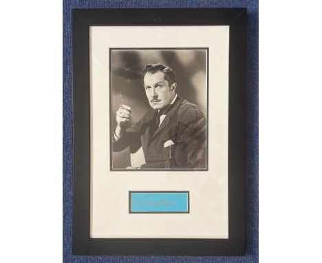 Vincent Price 20x14 mounted and framed signature display includes signed album page and a vintage black and white photo. Vinc