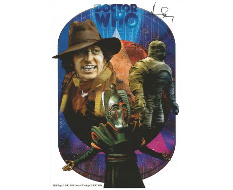 Actor Tom Baker signed 12x8 colour promotional image for the BBC science fiction television series Dr Who. Thomas Stewart Bak