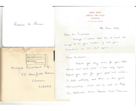 Chess Rowena M Bruce signed card, hand written letter with very good content regarding upcoming Olympiad 1969. English chess 