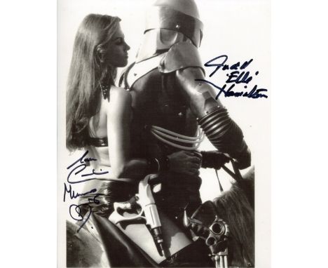 Starcrash, Caroline Munro and Judd Hamilton signed 8x10 movie scene photo. Good condition. All autographs come with a Certifi
