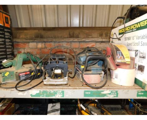 A Bosch PH0200 portable electric planer, together with a Power Craft electric biscuit jointer, and a Bosch electric belt sand
