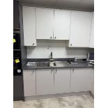 White & grey ex display kitchen comprising of 300mm base, 1000mm sink base, 1000mm corner base,