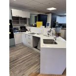 White ex display kitchen comprising 1000mm corner base, 1000mm sink base, 500mm door base, 600mm
