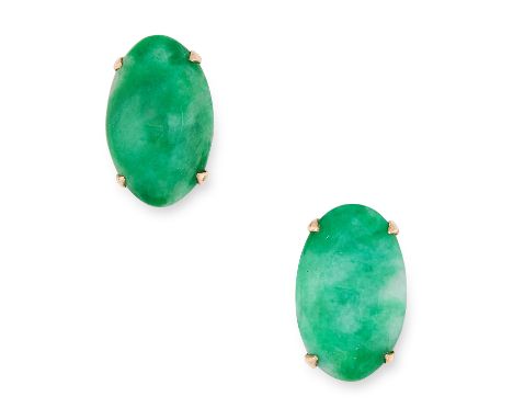 A PAIR OF JADEITE JADE EAR STUDS each set with an oval cabochon jadeite jade cabochon, 1.5cm, 3.7g.