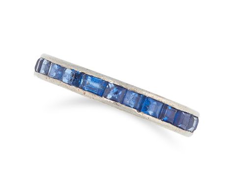 A SAPPHIRE ETERNITY RING set with step cut sapphires, size M / 6, 2.2g.