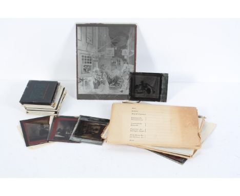 A collection of magic lantern slides, mainly images of paintings by Hogarth and others, 22cm x 17cm and 10.5cm x 8cm (approx 