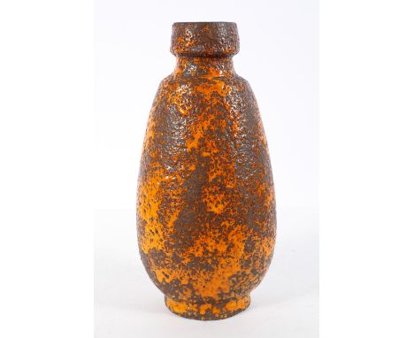 A large 1960's vintage West German floor vase, having a footed base and bulbous form, with waisted neck, all in a burnt orang