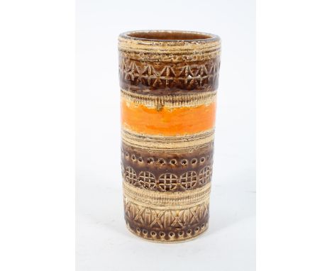 Also Londi, Bitossi 1960's vintage pottery cylinder vase, having incised marks, in the Sahara pattern, 15cm high