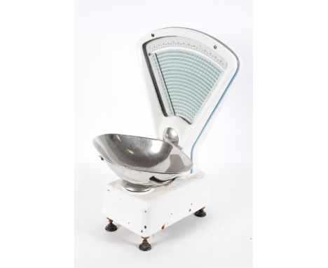 A set of vintage Weighmaster grocers scales, with a chrome bowl, 62cm high