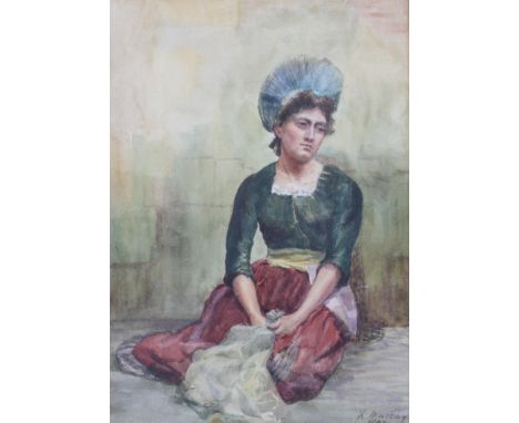 F Murray, watercolour, portrait of a woman in regional dress, signed lower right, dated 1892, framed, 31cm x 22cm (exc frame)