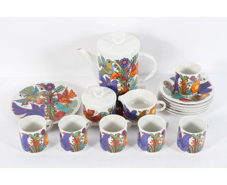 A Villeroy and Boch coffee service in the  'Acapulco' pattern, comprising a coffee pot and cover, sucrier and cover, milk jug