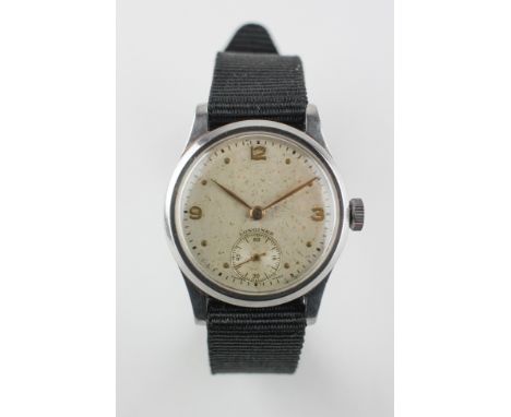 A stainless steel cased Longines manual wind wristwatch with fabric thread through strap. NB: Case back not opened for inspec