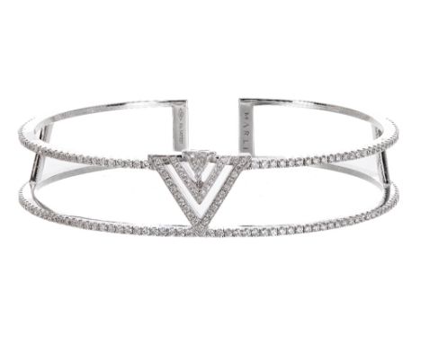 Marli Jewellery (New York) Avant-Slip-On Cuff (Super) 18k white gold diamond set bangle, with V highlighting and radiant tria