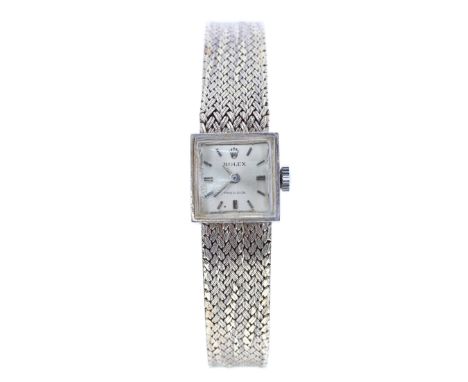 Rolex Precision 9ct white gold lady's bracelet watch, London 1968, the square silvered dial with baton markers, cal. 1401 18 