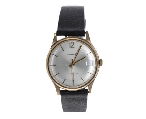 Garrard 9ct automatic gentleman's wristwatch, silvered dial with Arabic twelve, baton markers, date aperture and sweep centre