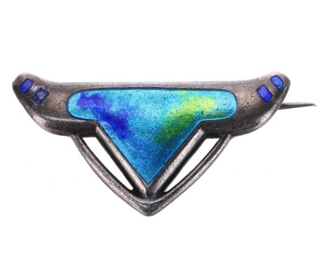 Charles Horner silver and enamel brooch, stamped maker's mark, Chester 1908, 34mm wide