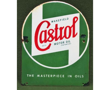 Castrol Motor Oil enamel bottle crate advertising sign. Approx. 36.5 x 29cm

Used condition, wear to enamel 