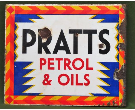 Pratts Petrol and Oils double sided wall mounting enamel advertising sign. Approx. 46 x 55cm

Used condition, wear to enamel 