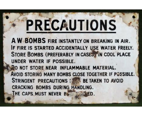 AW Bombs enamelled sign. Approx. 20 x 30.5cm

Used condition, Wear to enamel 