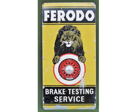 Ferodo Brake Testing Service enamel advertising sign. Approx. 92 x 46cm

Used condition, wear to enamel 