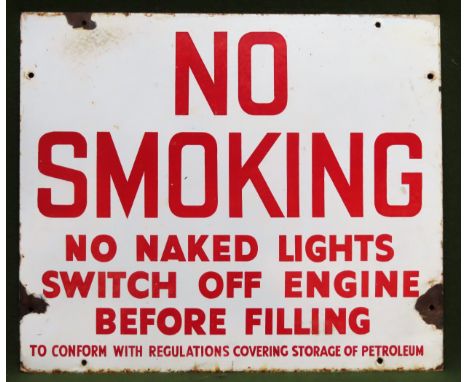 No smoking No Naked Lights vintage enamelled advertising sign. Approx. 23.5cms x 51cms

Used condition, wear to enamel 