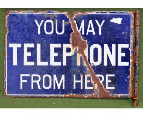 Vintage You May Telephone From Here double sided enamelled sign. Approx. 30.5 x 47.5cm

Used condition, wear to enamel 