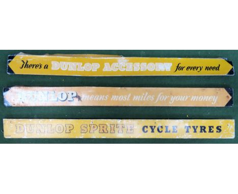 Three various vintage Dunlop advertising shelf strips

Used condition, wear to strips, slight bends 