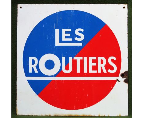 Les Routiers vintage double sided enamelled advertising sign. Approx. 38.5cms x 38.5cms

used condition. wear to enamel 