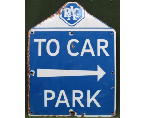 RAC Car Park wall mounting enamel advertising sign. Approx. 71 x 54cm

Used condition, wear to enamel 