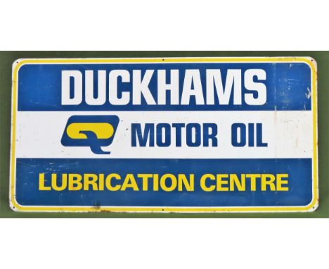 Duckhams motor oil lubrication enamel advertising sign. Approx. 50 x 100cm

Used condition, wear to enamel 