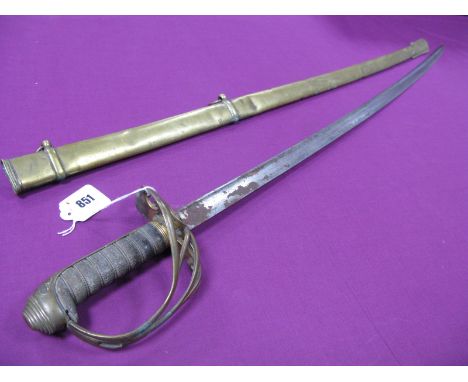 A Mid XIX Century Officers Dress Sword, Royal Cypher to guard and folding side guard 82cm, pipe back blade (poor condition) b