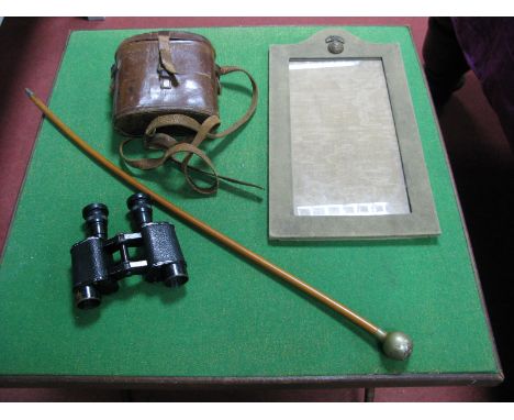 A Large Picture Frame, 36cm x 22cm), bearing a Northumberland Fuseliers Badge, a Kings Own Swagger Stick and a pair of 1st hl