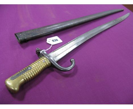 An 1866 Pattern 'Chassepot' French Sabre Bayonet, quillon intact, complete with steel scabbard.