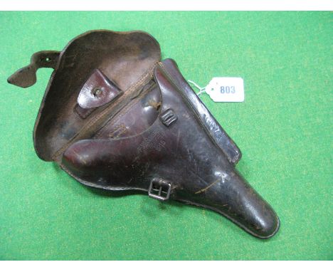 A WWI Period German Leather Pistol Holster, with associated ammunition clip, case stamped F.W. Schiemenz, Elberfelt, 1915.