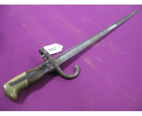 A XX Century French 'Epee' 1874 Pattern Bayonet, for use with Gras Rifle, T-backed blade 52cm long, spring operational, missi