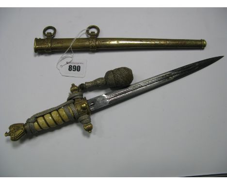 A WWII Era German Third Reich 'Kriegsmarine' Officers Dress Dagger, original scabbard with hanging rings in tact, etched blad