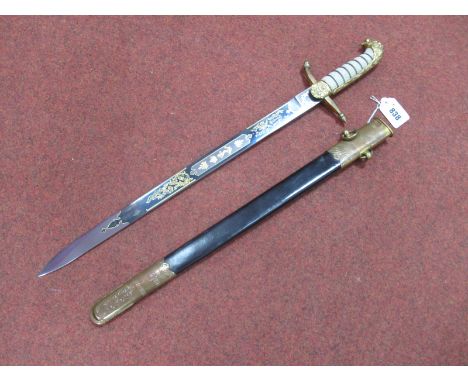 A WWI Period George VI Royal Naval Officers Dirk, blue and gilt, 45cm blade with Royal Cypher, standard pattern with lion hea