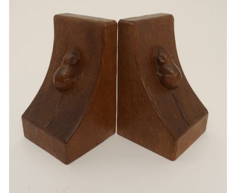 A PAIR OF ROBERT MOUSEMAN THOMPSON OF KILBURN OAK BOOKENDS 15cm high x 9cm deep x 9cm wide (2) Condition Report: Available up