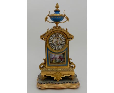 A SEVRES STYLE PORCELAIN AND ORMOLU CLOCK the handpainted dial marked for Geo Jamieson &amp; Son, Aberdeen and Paris, with a 
