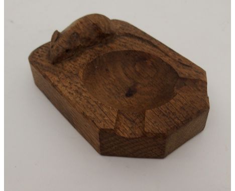 A ROBERT MOUSEMAN THOMPSON OF KILBURN OAK ASHTRAY with carved mouse signature, 10 x 7.5cm Condition Report: Has a dark area o