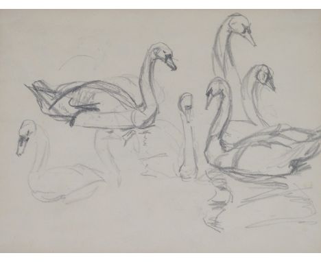 JOSEPH CRAWHALL RSW (BRITISH 1861-1913) STUDIES OF SWANS Conte crayon, 20 x 26.5cm (7 7/8 x 10 1/2") Provenance: Spink & Son 