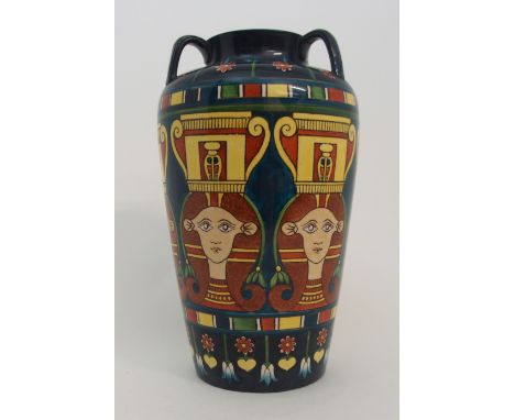 A FOLEY ART CHINA HARDIAN VASE designed by Frederick Rhead, with three lug handles above a slightly tapering body, printed an