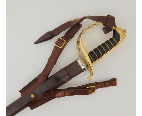 A 20TH CENTURY ROYAL ENGINEERS OFFICER'S SWORD the wire would sharkskin hilt with gilt pierced foliate guard, the 82cm long b